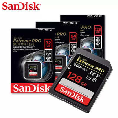 SanDisk Extreme PRO 32GB 64GB 128GB SDHC SDXC UHS-II V90 300MB/s SD Memory Card • $179.87