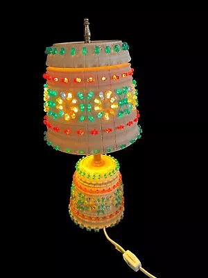 MCM Plastic Lawnware Table Lamp Hippie Boho Beaded 1960s-70s- 16” Tall • $48