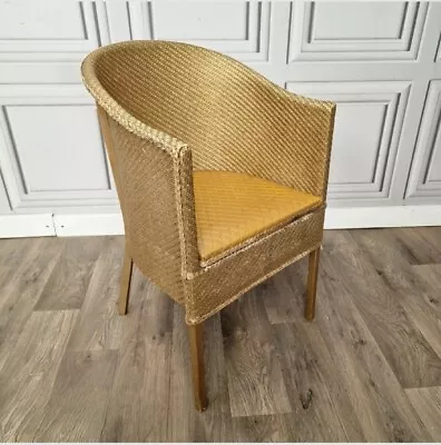 Vintage Mid Century Style Gold Rattan Loom Wicker Cane Tub Arm Chair - Retro • £59.99