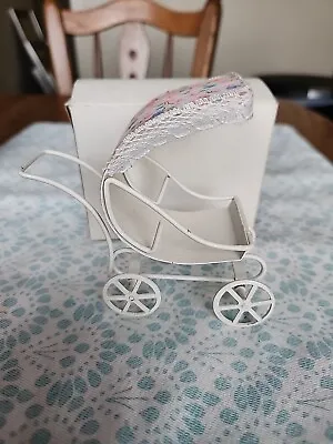 DOLLHOUSE MINIATURES Vintage Concord Miniatures All Metal White Baby Pram W/box • $21.99