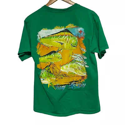 Guy Harvey TShirt Mens M Green Mahi Mahi Back Graphic Tropical Bluewater Pocket • $10.99