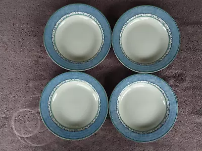 Mikasa Susanne Soup Bowls Blue White Leaves Spal Portugal 9  Set Of 4 • $40.43