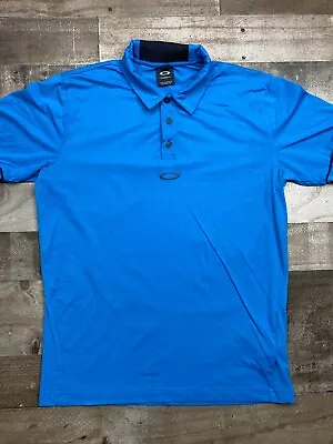Oakley Mens Polo Golf Shirt Sz Medium Performance Blue Stretch Logo Lightweight • $9.95