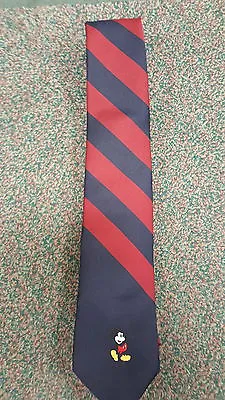 Disney Embroidered Mickey Mouse Cervantes Tie Necktie Nary Red Stripes 100% Poly • $14.99