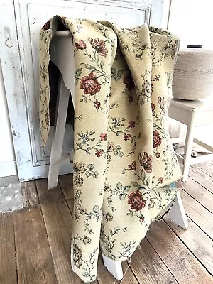 Vintage French HEAVY BOTANIC Linen Fabric ROSES Panel UPHOLSTERY C1940 • $175