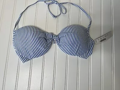 J. Crew Swim Seersucker Striped Bikini Top 34C Blue White NEW • $22.49