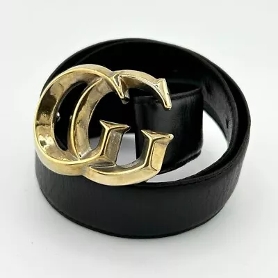 Rare Authentic GUCCI Black GG Logo Gold Belt Size 70 95cm From Japan Men Women • $159