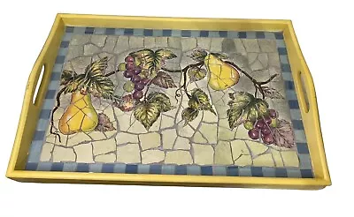 BELLEZZA Wooden & Ceramic Tile Mosaic Inlay Bed Serving Tray Handles  Vtg • $82.50