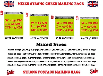 £2.49 • Buy MIXED SIZES GREEN Postage/Postal Mailing Bags/Sacks/Envelopes Mailers Strong