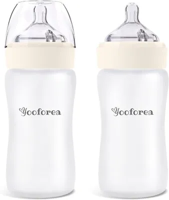 Yooforea Silicone Coated Glass Baby Bottle 6M+ Fast Flow Nipple I Anti-Colic W • £11.99