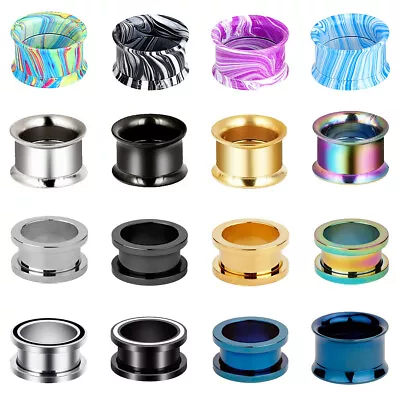 $4.59 • Buy Ear Gauges Ear Plugs Stainless Steel Screw Flesh Tunnels Hollow Earskins - 2PCS