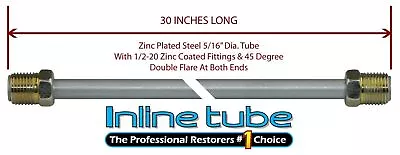 5/16 Fuel Line 30 Inch Oe Zinc Steel 1/2-20 Tube Nuts 45 Degree Double Flare • $14