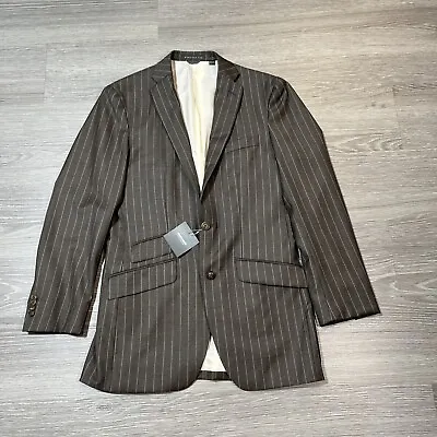 Indochino Custom Blazer Men 38R Brown Striped Wool Modern Slim Fit Suit Jacket • $27.99
