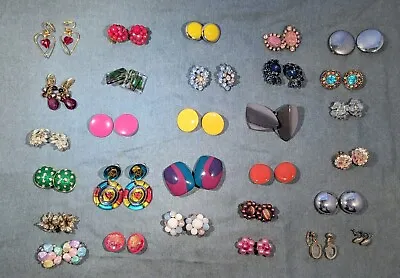 Lot Of 33 Vintage Clip On Earrings 1980's Costume Jewelry  • $40