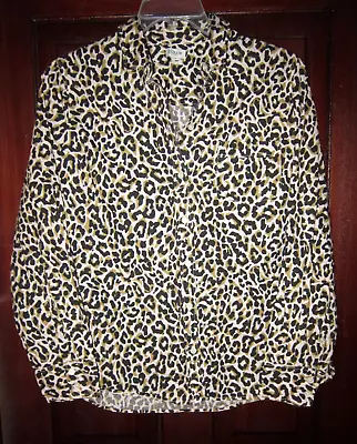 J. Crew XL Button Down Shirt Top Blouse Animal Print Cotton Pocket Long Sleeve • $19.79