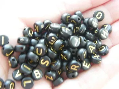 BULK 500 Letter Alphabet Beads Black And Gold RANDOM Mixed Acrylic AB188 • £8.95