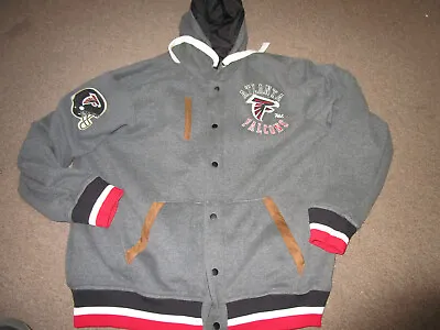 New! Nfl Atlanta Falcons Football Mens Hooded Reversible Varsity Jacket Gray 3x • $44.99