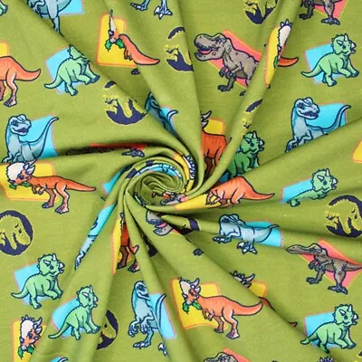 Cotton Jersey Fabric Jurassic World Badges Dino Dinosaur T- Rex • £4.15