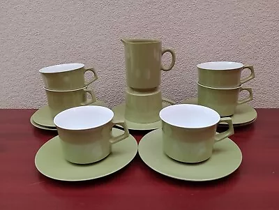 7 Vintage Green Melaware Melamine Cups And Saucers And Milk Jug Vgc • £7.65