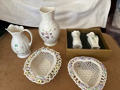 Belleek Lot Of 6 New In Box-Purchased At Ireland Factory-Vases & Trinket Baskets • $60