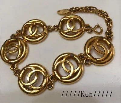 CHANEL Bracelet AUTH Coco Mark CC Chain Gold Logo Vintage Coin Medal GP 1982 F/S • $564.99
