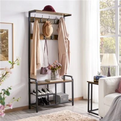 $78.99 • Buy 72'' Hall Tree 3-IN-1 Coat Rack Shoe Bench W/ 23 Hooks Entryway Storage Shelf 
