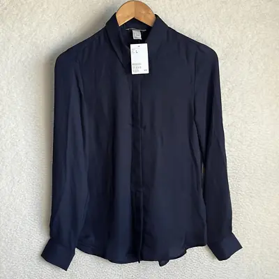 H&M Shirt Womens Size 2 Navy Blue Button Front Top • $9.50
