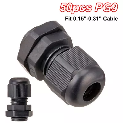 PG9 Nylon Cord Grip Waterproof  Black Cable Gland Cable Range 0.15 -0.31  50Pack • $13.99