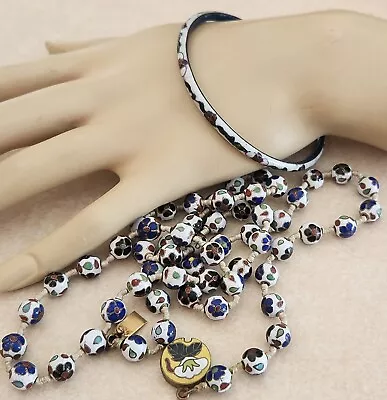 28  Chinese Export Necklace & Bracelet Vintage White  Cloisonne Beaded Enamel • $45