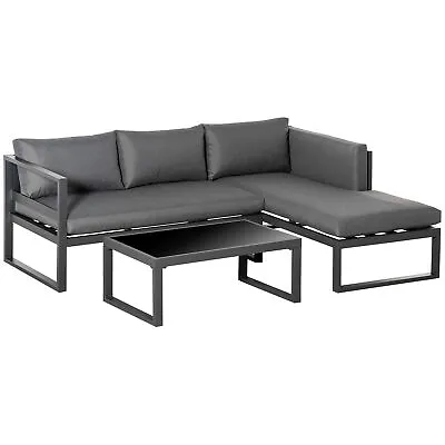 Outsunny 3 PCs L-shape Garden Corner Sofa Set With Padded Cushions Aluminium • £469.99