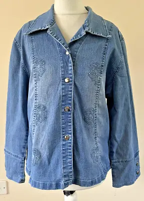 Women's Denim Jacket Size 12 Embroidered Paisley  Vintage • £13.60