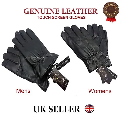 Genuine Soft Nappa Leather Quality Black Gloves Gents Ladies Driving Winter Warm • £7.29