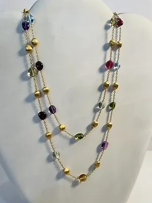 Marco Bicego 18k Gold Multi Gem Single Strand Paradise Necklace 36” Long W/Bag • $3250