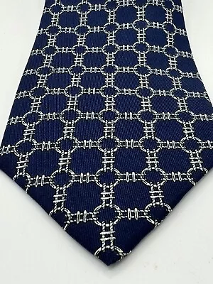 Hermes Silk Men's Tie Blue Silver Rings & Ropes Chain Link Pattern 668 OA • $45
