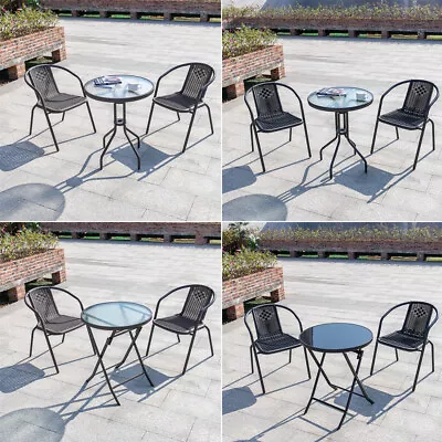 2/4Seater Garden Bistro Patio Furniture Set GlassTable Stacking Chair In/Outdoor • £45.95