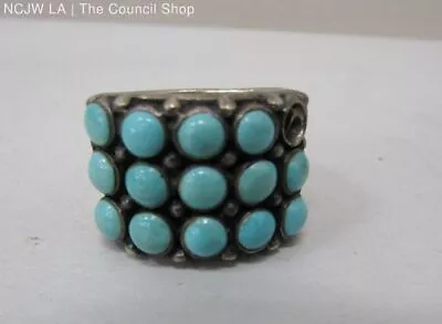 VINTAGE Sterling Silver & Turquoise 7.25 Ring Band- 15.62g • $25