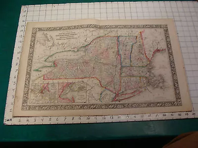 ORIGINAL Hand Colored 1860 Mitchell Map: 15 1/4 X 23 1/2--NY NH VT MA RI CN • $49.94