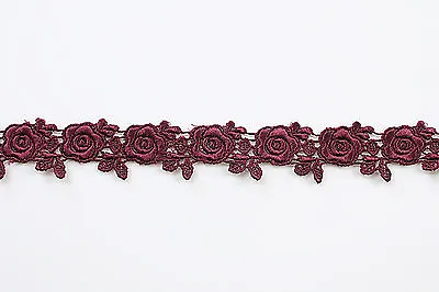 1  Wide 19 Shades Of Colored Rayon Rose Floral Flower Venice Lace Trim By Yard • $10.99