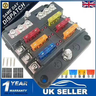 6-Way 12V 32V Blade Fuse Box Block & Auto Marine Fuse Box Holder Bus Bar Car Kit • £10.99