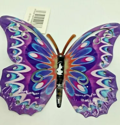 Butterfly Wall Art Purple Metal Garden Ornament Indoors Outdoors With Eyehole • £6.99