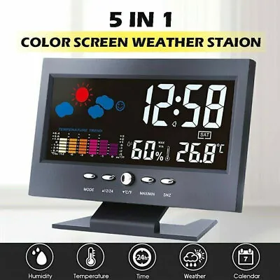 LED Digital Alarm Clock Snooze Calendar Thermometer Hygrometer Weather Display • $10.95