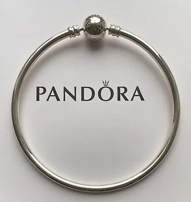 PANDORA MOMENTS STERLING SILVER BANGLE  (19cm)  USED • £19.99