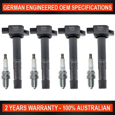 Set 4x NGK Spark Plugs & 4x Swan Ignition Coils For Honda Odyssey RB1 2.4L K24A6 • $286.65