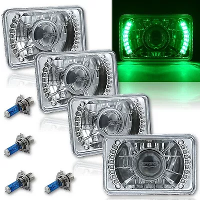 4X6  Green LED Halo Projector Halogen Headlight Headlamp Bulbs Crystal Clear Set • $129.95