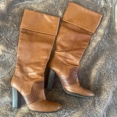 Vintage 80s Hand Carved Leather Boots • $95