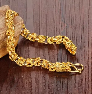 $26.96 • Buy 18k Gold Filled Over Silver Mens Dragon 10mm Wide 8  Link Chain Bracelet D731