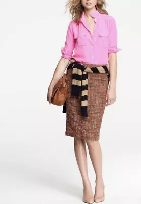 J Crew Brown Orange Tweed No 2 Pencil Skirt Sz 6 • $22.06