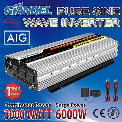 Giandel Pure Sine Wave Inverter 3000W/6000W  12V To 240V AC  Boat Camping • $329.96