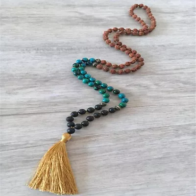 8mm Rudraksha Malachite Volcanics Mala Necklace 108 Gemstone Lucky Chakas • $10.24