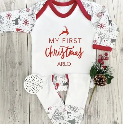 PERSONALISED My First Christmas Baby Grow Baby Romper First Xmas Girls Boys Baby • £11.49